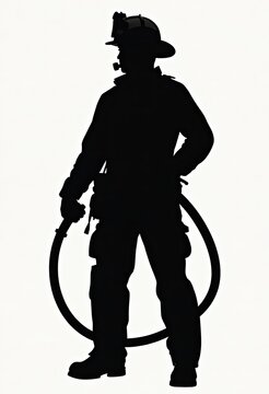 Firefighter standing with hose ready to fight fire
