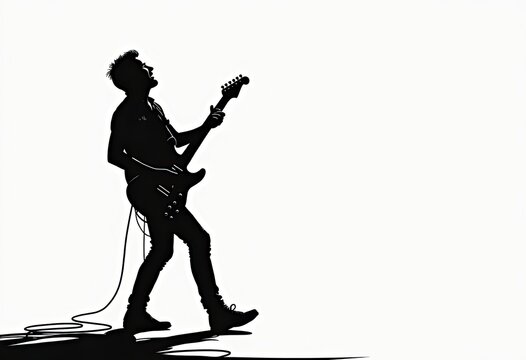 Silhouette of musician playing electric guitar with passion and energy