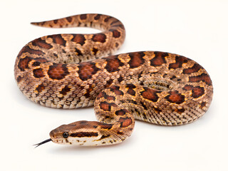 Naklejka premium Brown patterned snake coiled on white background for wildlife and reptile education