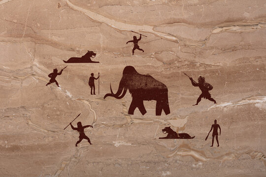 Aboriginal hand painting rock cave wall
