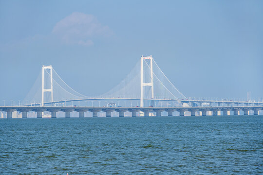 A distant view of the Shenzhen-Zhongshan Bridge, part of the Shenzhen-Zhongshan Link in China.