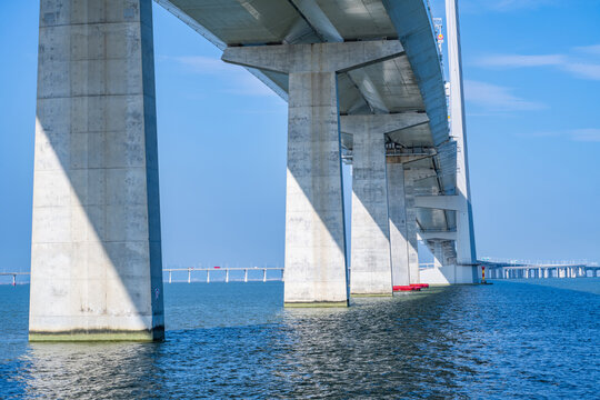 Bridge piers of the Shenzhen-Zhongshan Link cross-sea bridge in Zhongshan, China