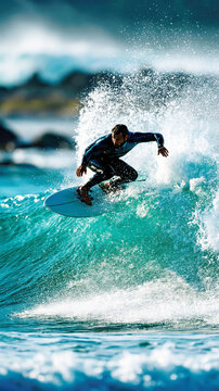 Professional Surfer Performing Aerial Maneuver on Wave &ndash; Generative AI &ndash; no real persons