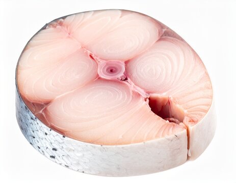 Fresh raw king mackerel fish steak cross section slice isolated on white