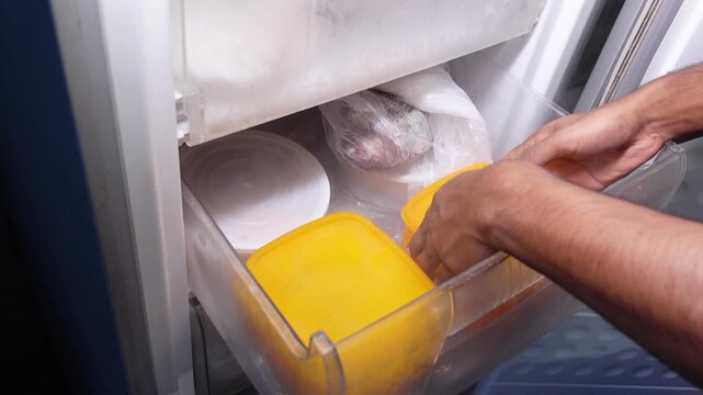Exploring a freezer full of food items in a kitchen