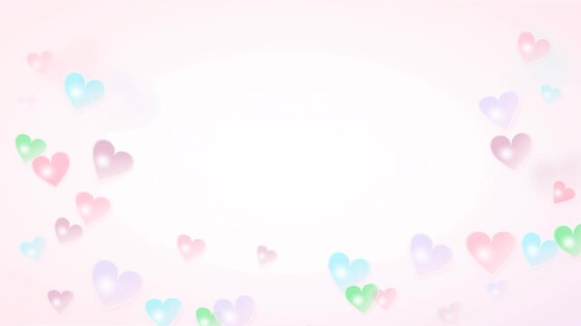 Dreamy pastel hearts floating gracefully on a soft pink gradient background with shimmering light effects for romantic love themes
