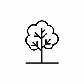 Simple black and white line drawing of a young tree illustration.