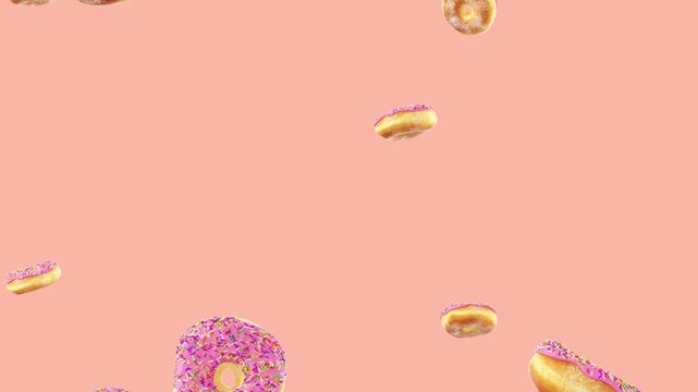 Frosted Donuts with Sprinkles Falling Seamless Loop 3D Animation