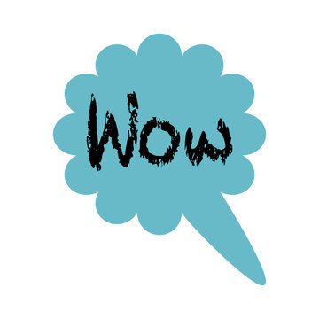 Speech Bubble Wow Text Blue Vector Isolated Icon Symbol Shape Thought Balloon Cloud Message Talk Graphic Element Flat Outline Communication Sign Art Design Template Sticker Label Banner