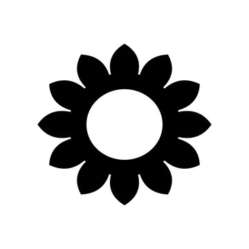 Flower Silhouette Sunflower Black Vector Isolated Icon Symbol Shape Floral Petal Botany Plant Nature Graphic Element Flat Simple Outline Blossom Sign Art Design Template Logo Emblem Badge