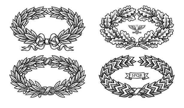 Vintage engraving laurel wreath vectors vector illustration featuring luxury gold imperial victory crowns bay leaf borders and antique roman emblem layouts