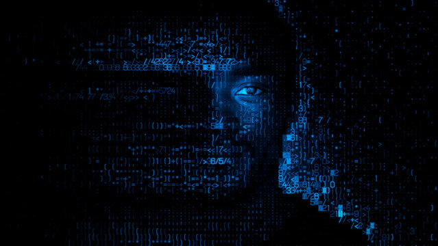 Male Face made of Raw Data, representing Access Control Concept.