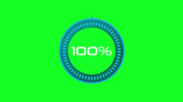 Futuristic HUD Circular Progress Bar 100 Percent Loading Animation on Green Screen Background
