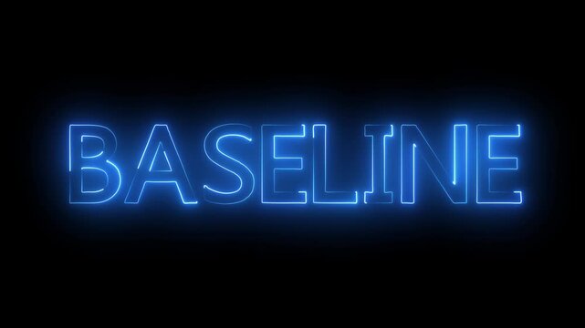 Dynamic color neon text BASELINE illuminates a dark screen.