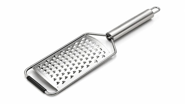 Stainless steel handheld cheese grater and zester kitchen utensil isolated on white background
