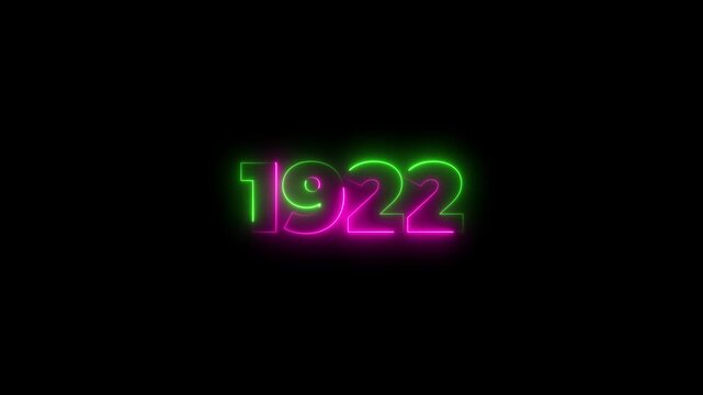 Abstract 1922 neon line text animation. Typography effect,concept of counting years.