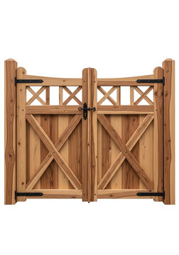 Wooden double gate with metal hardware and rustic design