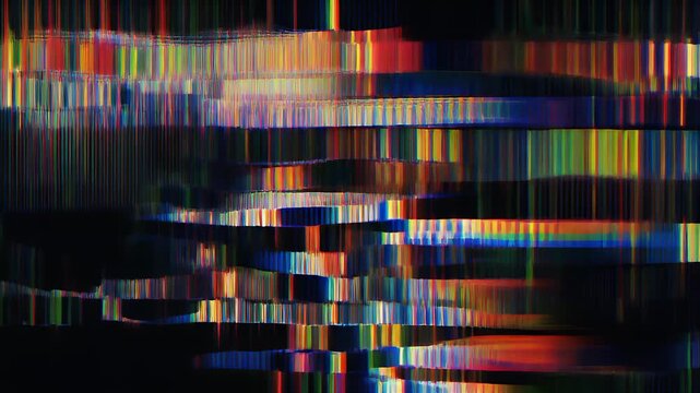 Abstract Glitch Effect with Colorful Vertical Lines and Squares.