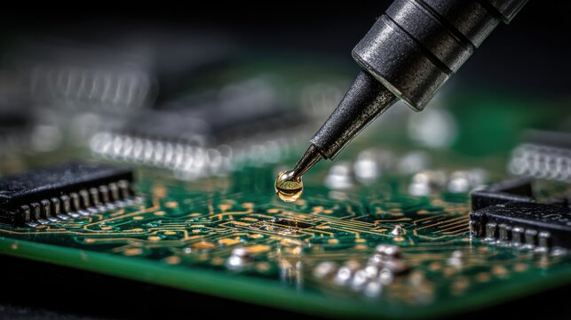 Highresolution image of microsoldering station intricate gold wiring