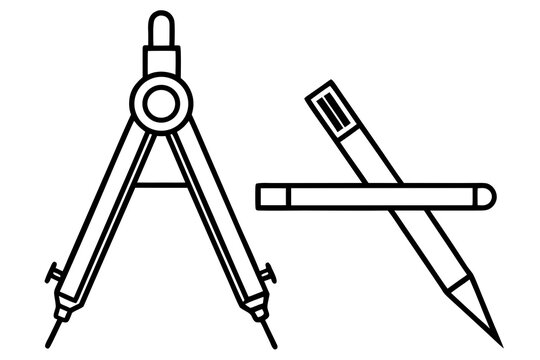 Black and white drafting compass and pencil set