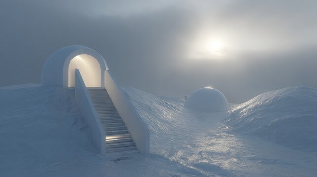 Snowy Pathway to an Ice Cave - Serene Winter Landscape