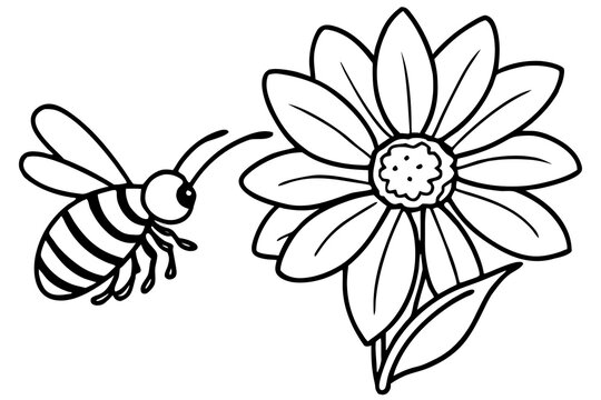 Bee pollinating a colorful flower illustration