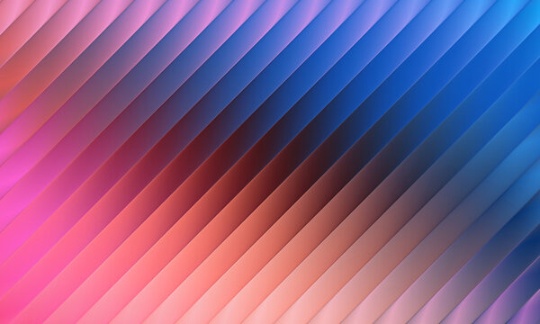 Abstract geometric background featuring parallel diagonal stripes with vibrant gradient lighting blending pink purple and blue colors in a sleek modern digital composition for design