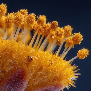 Macro image showcasing texture and details of pollen grain