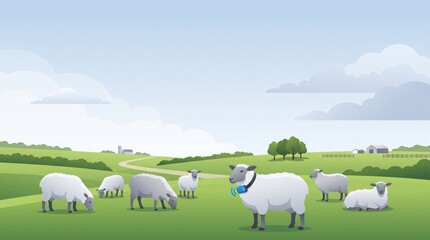 Fototapeta premium Smart Agriculture Sheep Tracking Vector Illustration
