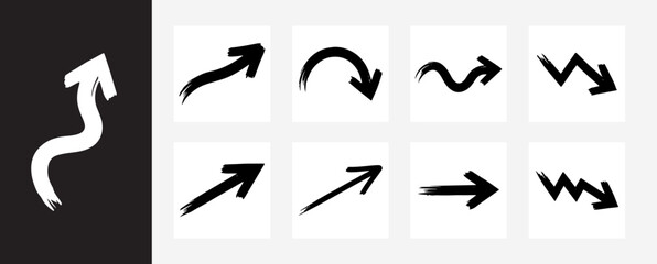 Obraz premium Hand-Drawn Brush Arrow Icons Set Black Grunge Style Collection