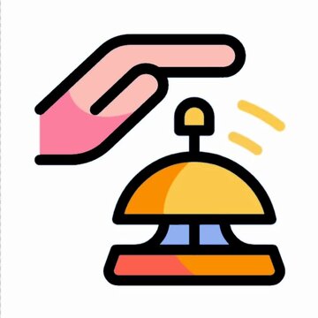 Hand Pressing Service Bell Icon, Hotel and Restaurant Call Request Illustration