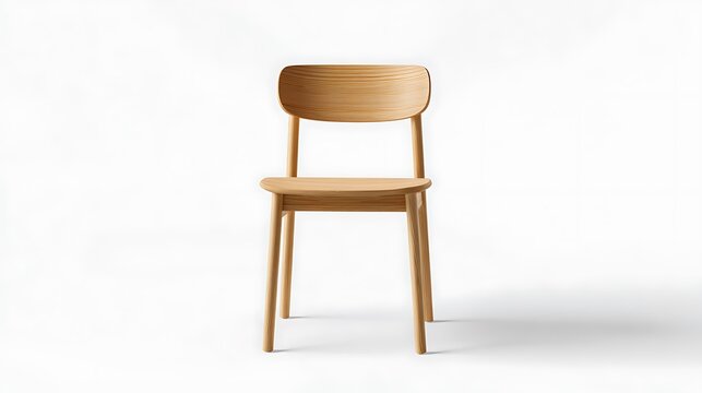 Mid-Century Wooden Chair on White Background with Copy Space, Minimalist Furniture Studio Shot