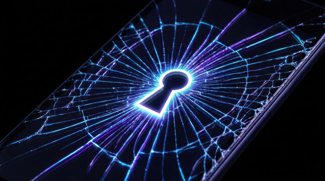 Cybercrime ransomware attacks smartphone broken glass security concept digital threat