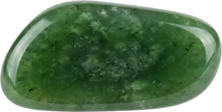 Polished green jade gemstone on black background.