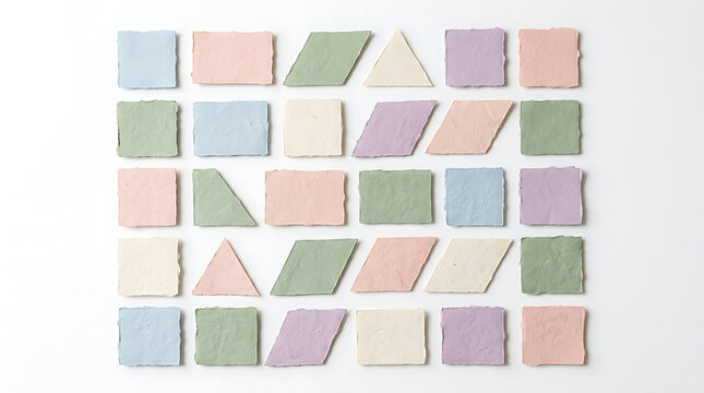 Set of colorful geometric shapes with textured paper pattern