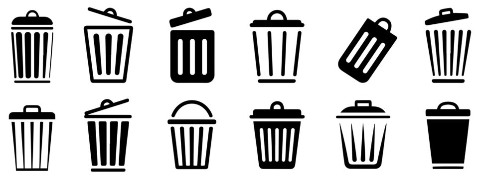 trash bin garbage can icon set