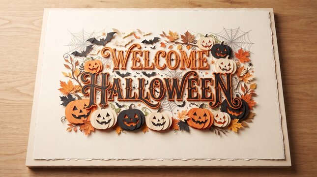 Festive halloween watercolor floral arrangement with decorative lettering on canvas