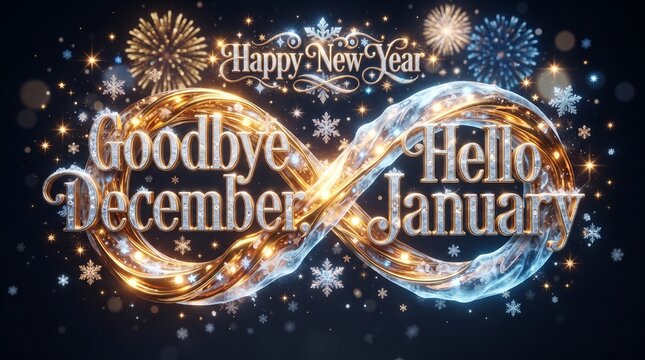 Goodbye december hello january sparkling text festive new year transition