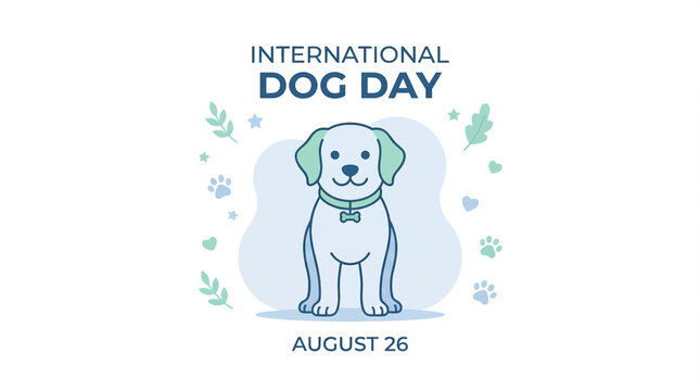 International Dog Day vector design, August 26 puppy illustration with paw prints and leaves, cute canine pet icon for greeting card or poster