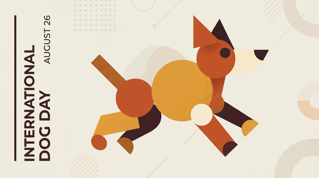 International Dog Day concept, August 26 poster design. Geometric brown puppy illustration. Minimalist vector graphic for social media, social celebration, pet holiday