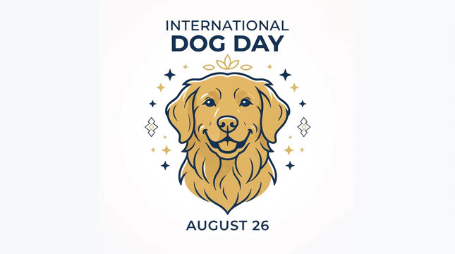 Retro International Dog Day vintage vector design. Golden retriever illustration with crown and typography. Celebrate August 26 with this retro mascot concept for lucky four-legged friends.
