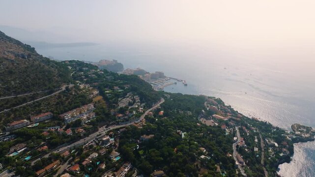 Aerial view flying over Monte Carlo and Monaco