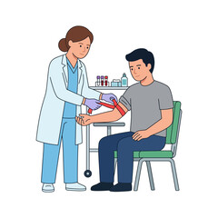 Obraz premium Doctor preparing patient for blood test in a medical clinic vector illustration