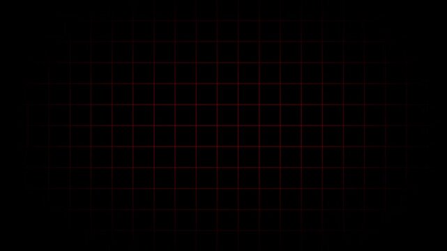 Black background with animated thin red wireframe grid line fit for alpha channel or overlay layer. Mesh shiny tile-like creative animated video .concept video on transparent background.
