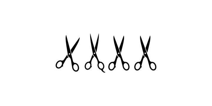 Set of barber and hair cutting scissors icons in different styles for professional salons.