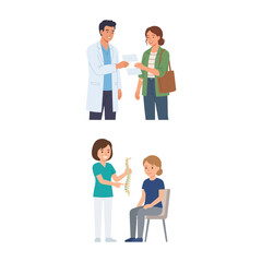 Obraz premium Doctor Consultation and Spinal Therapy Illustration Set with Medical Professionals