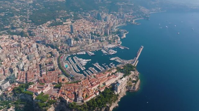 Aerial view of Monaco cityscape and Port Hercules