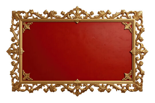 Elaborate golden scrollwork frame with red rectangular center