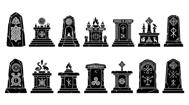 Pagan Altars and Ancient Stones Vector Art Set
