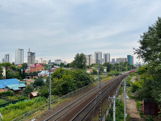 Fototapeta premium Summer urban landscape on a sunny day Novosibirsk.